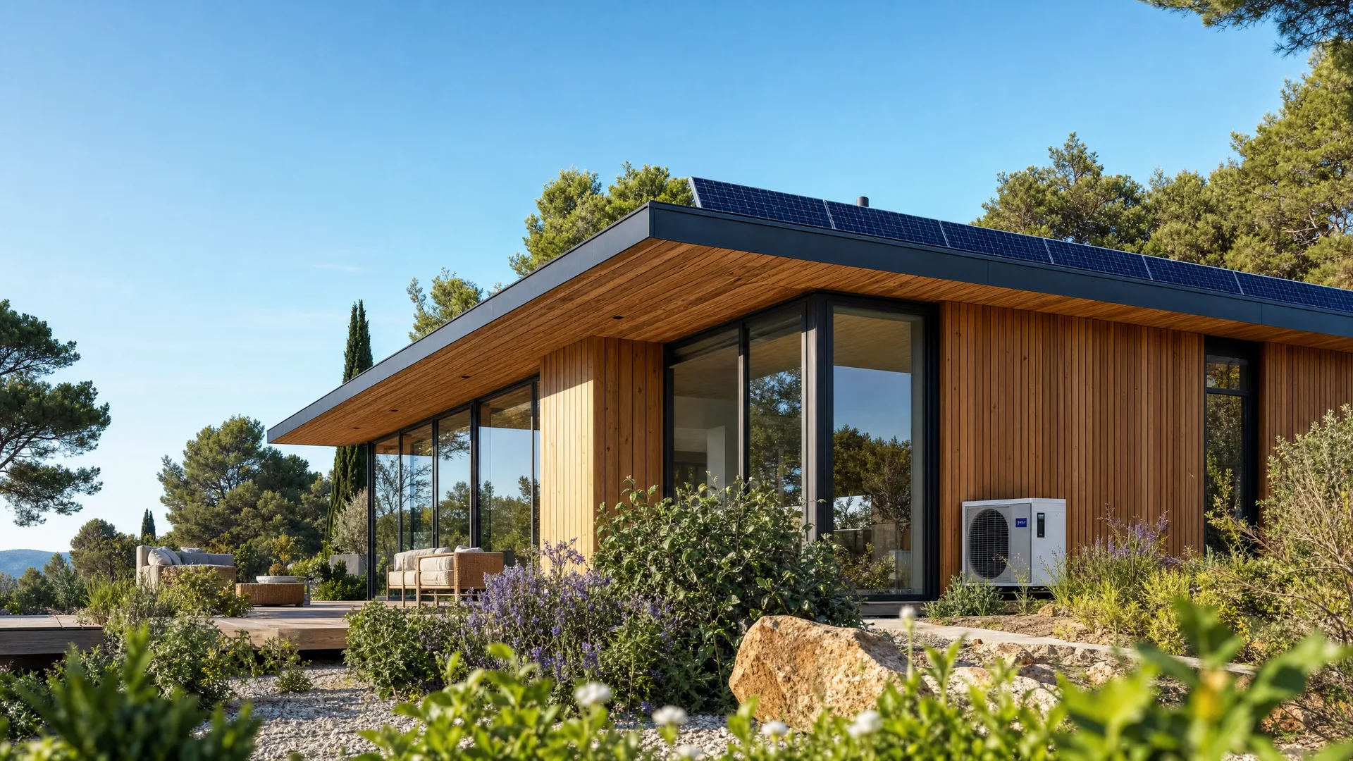 Villa MANINI in legno con pannelli fotovoltaici e pompa di calore — sistema Energy Saver integrato